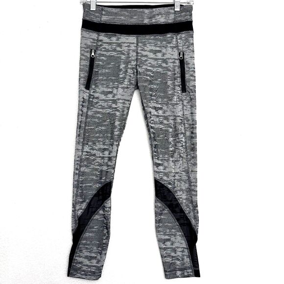 Pants - Lululemon Inspire Tight II Ankle Leggings Sz 6 Gray Silver Jacquard Black Mesh
